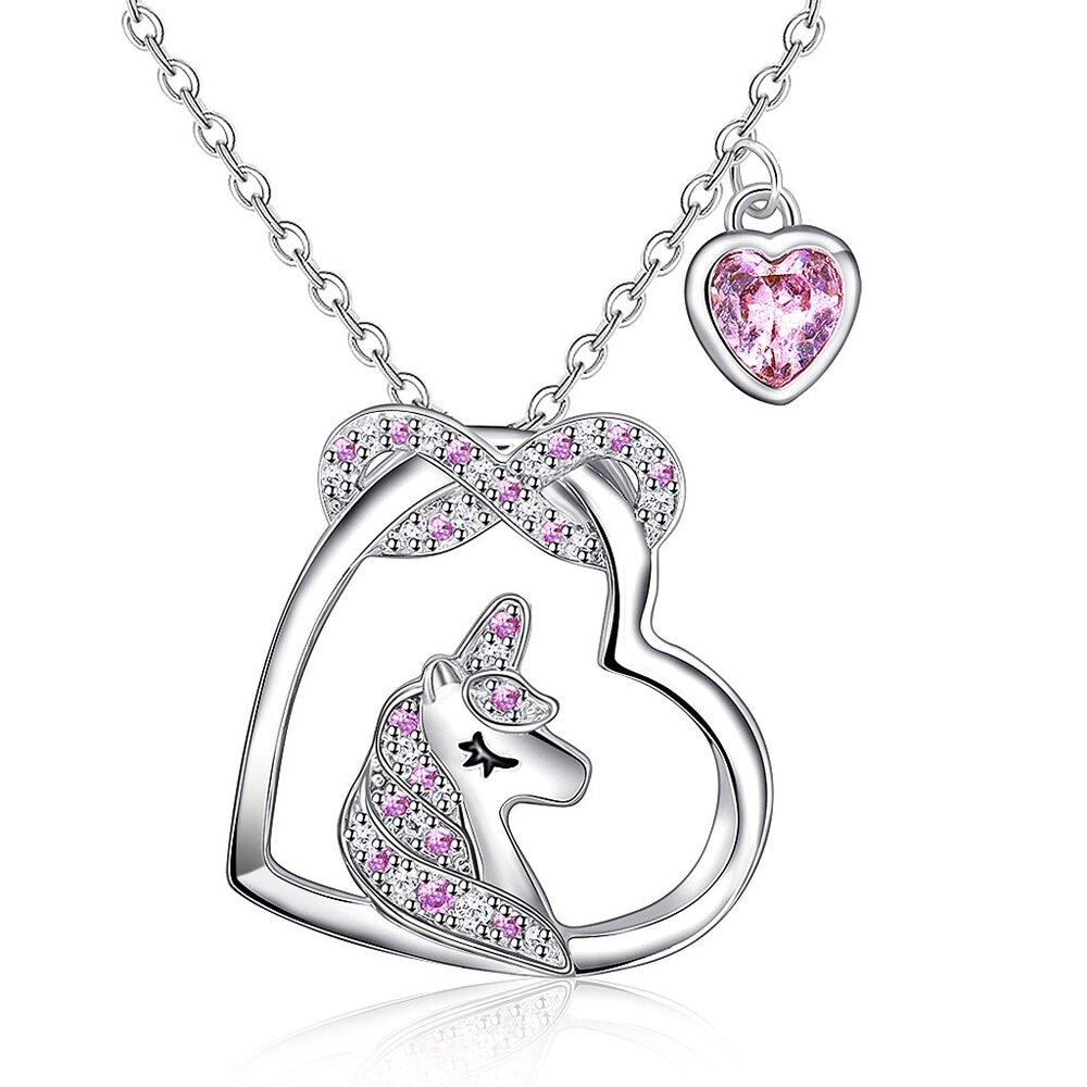 Unicorn Charm Necklace with Heart & Infinity Pendants for Christmas or Birthdays